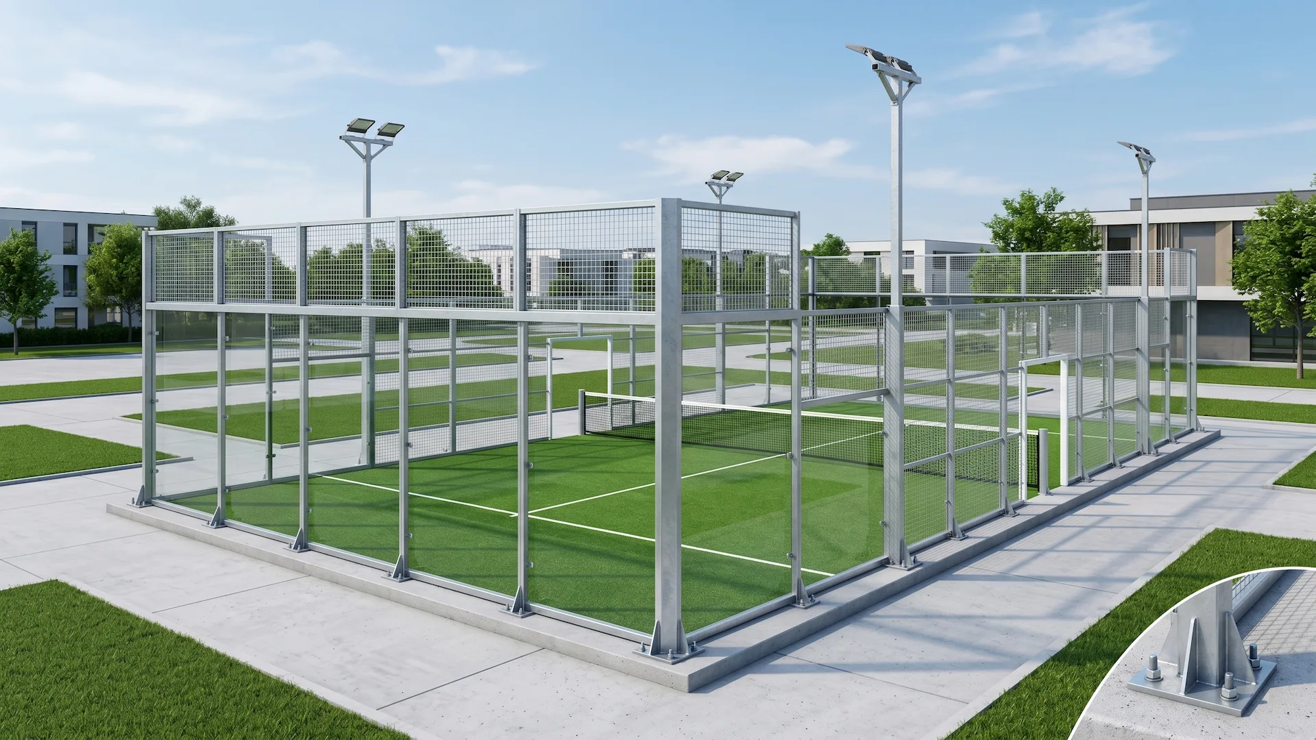 Steel padelový kurt Košice, kompaktná oceľová konštrukcia
